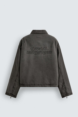 ZARA УКОРОЧЕННАЯ КУРТКА CROPPED FIT С ВЫШИВКОЙ, ХАКИ