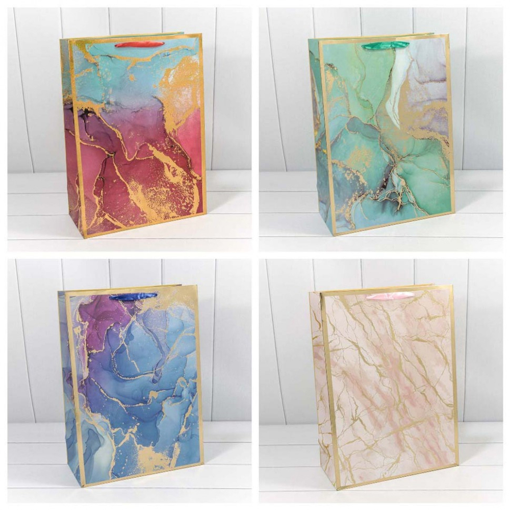 Пакет бумажный 32*45*15см с ручками "Мрамор" микс