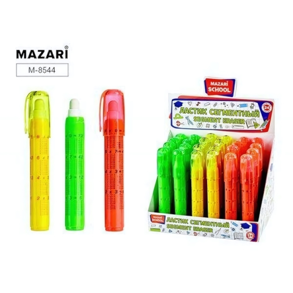 Ластик сегментный "Таблица умножения" пласт.корп. 3 цвета ассорти (Mazari)