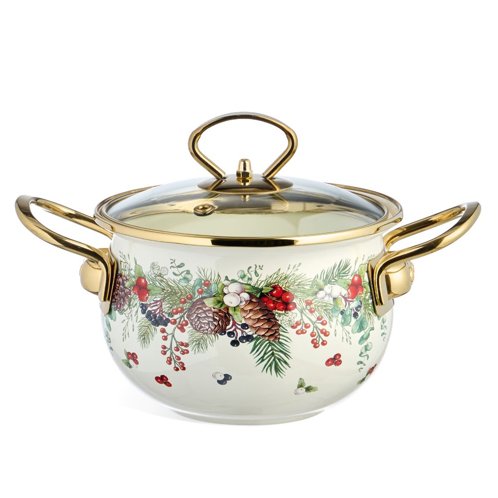 КАСТРЮЛЯ ЭМАЛИРОВАННАЯ AGNESS СО СТЕКЛЯННОЙ КРЫШКОЙ СЕРИЯ "CELEBRATION", 1.5 Л, 16*10 СМ
