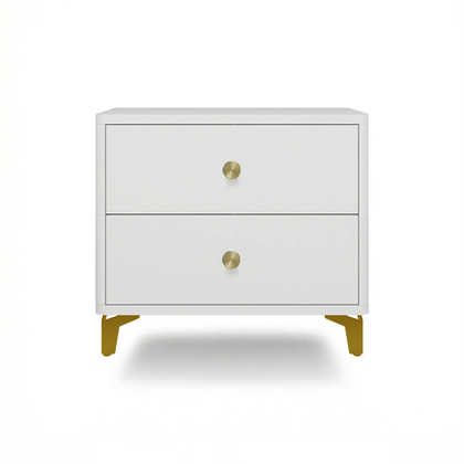 Тумба прикроватная на ножках с ящиками ROYAL 5303 эко (Белый-Золото-р.золото)