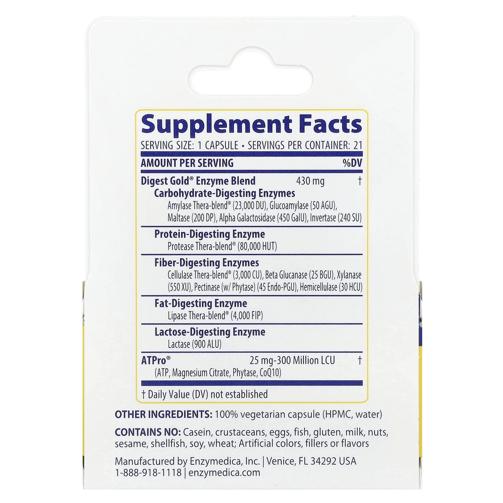Enzymedica, Digest Gold® с ATPro®, максимальная сила действия, 21 капсула