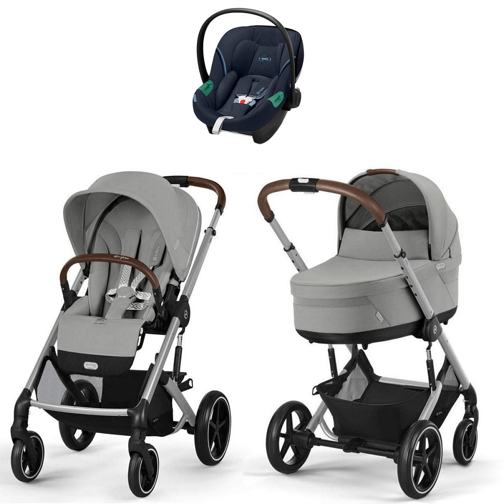 Коляска Cybex Balios S Lux SLV complete Aton S2 Ocean Blue Base One 4 в 1 Stone Grey с дождевиками