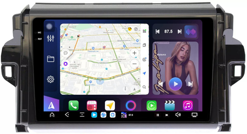 Магнитола для Toyota Fortuner 2015-2022 - FarCar GX3055M монитор 9.5" 2K QLED на Android 14, TS20, 6+128Гб, CarPlay, 4G SIM-слот