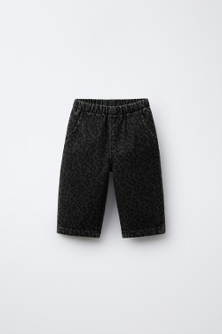 ZARA ДЖИНСЫ BAGGY С АНИМАЛИСТИЧНЫМ ПРИНТОМ, ЧЕРНЫЙ