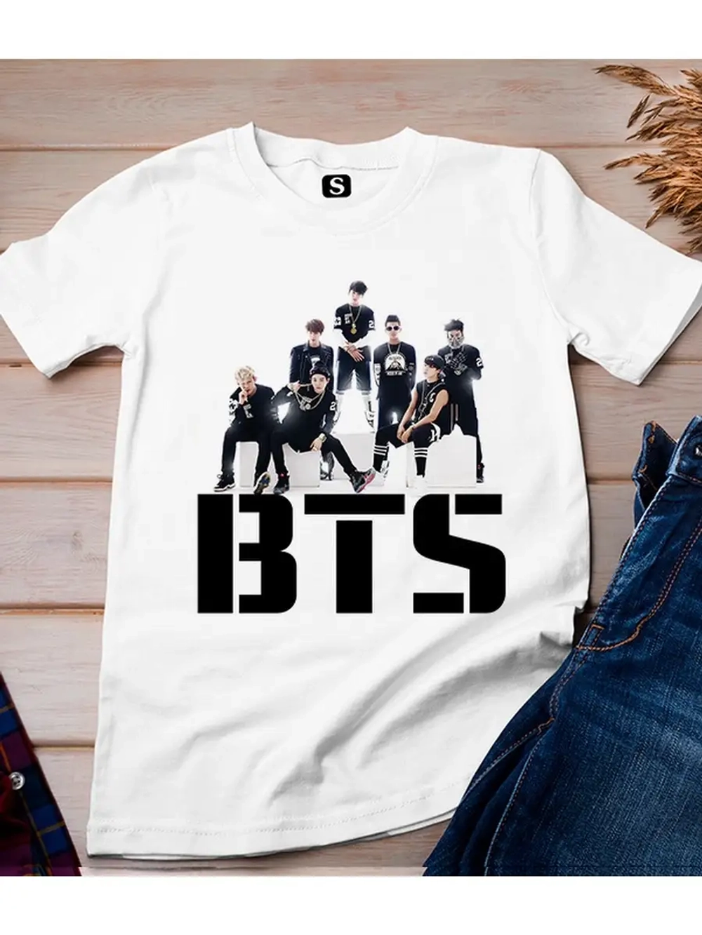 Футболка женская/с принтом BTS/оверсайз/хлопок 100%