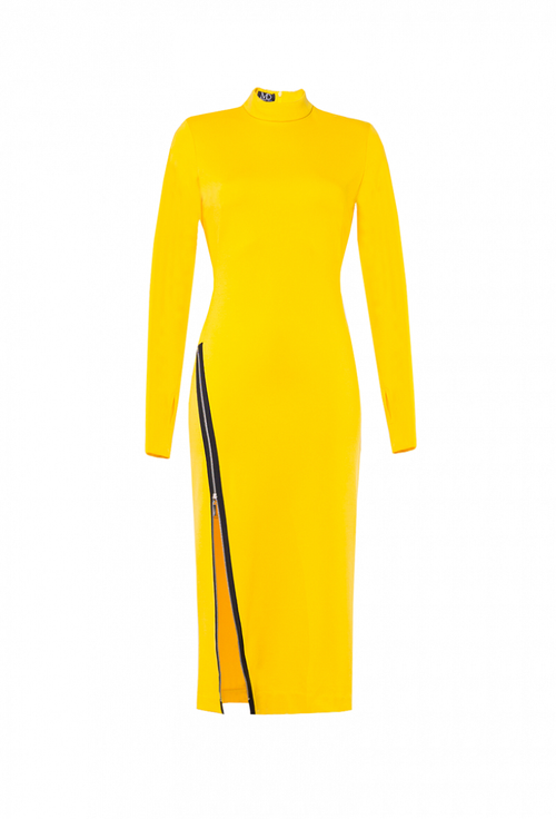 Трикотажное платье приталенного силуэта желтое 09-03-22 SS