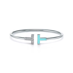 Браслет из белого золота18 k, с бриллиантами и бирюзой, Tiffany 💙 T wire diamond, В наличии