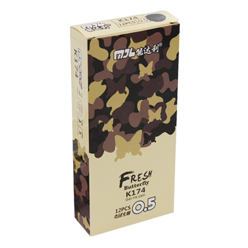 Ручка гелевая, Nengdali, чёрные чернила, серия "Butterfly", с круглым разноцветным корпусом, 12 шт