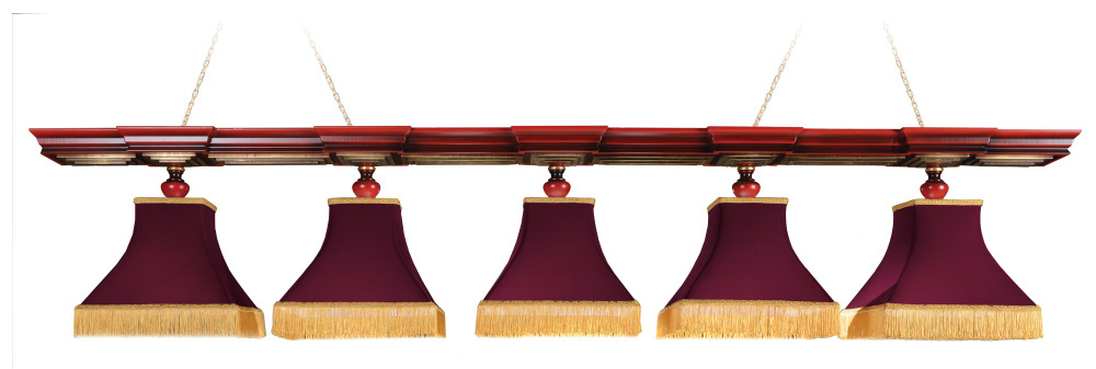 Лампа Dragon 5пл. клен (Dragon красный,Бархат красный,бахрома желтая,фурнитура золото)