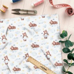 Ткань лен медвежата в облаках