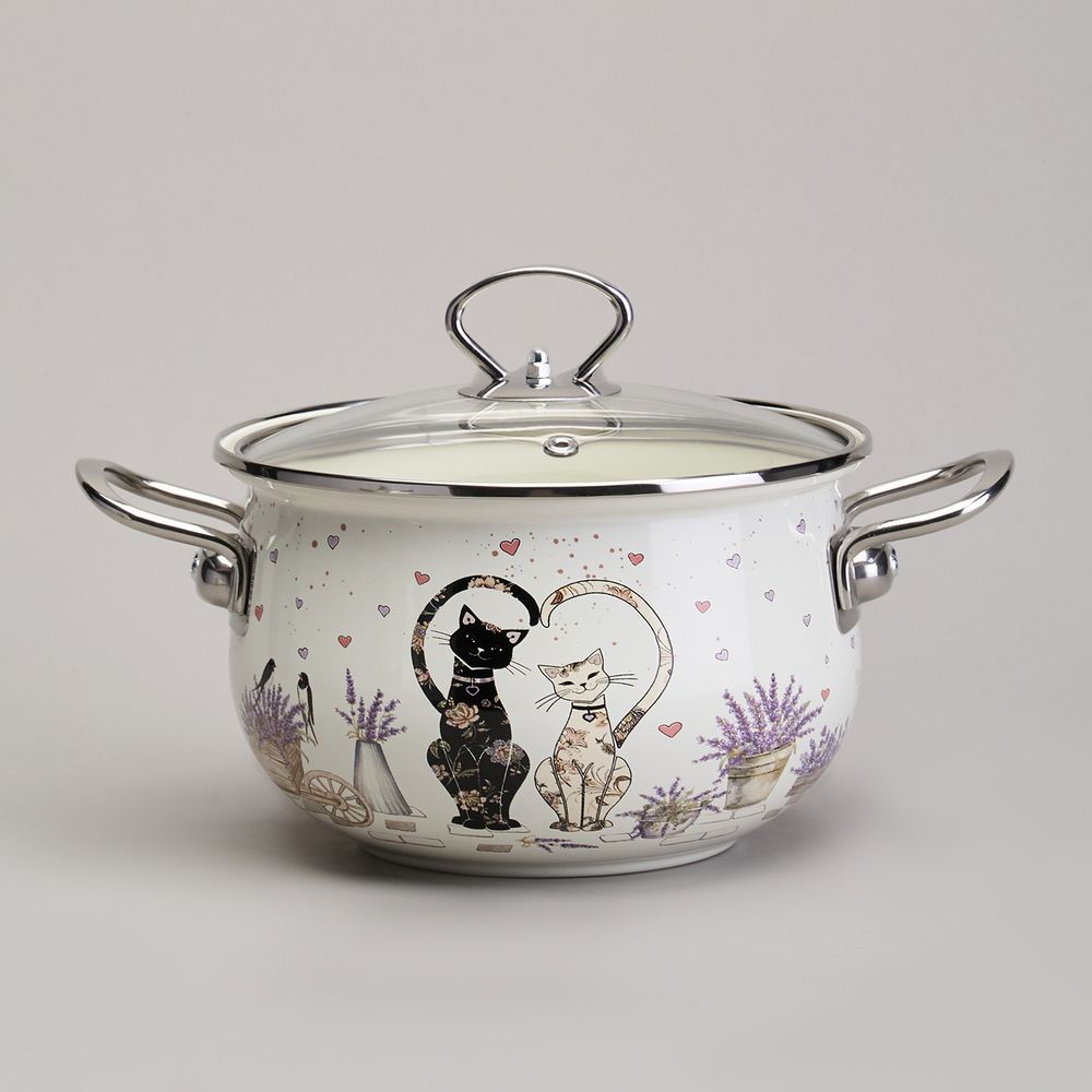 НАБОР КАСТРЮЛЬ ЭМАЛИРОВАННЫЙ, СЕРИЯ "LAVENDER CATS 6ПР. 2,0/2,8/3,8Л ДИА.18/20/22СМ
