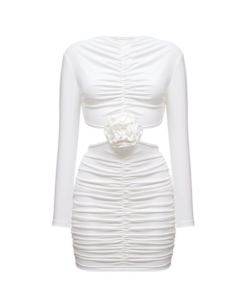 Платье со сборкой и декором "Роза", белый