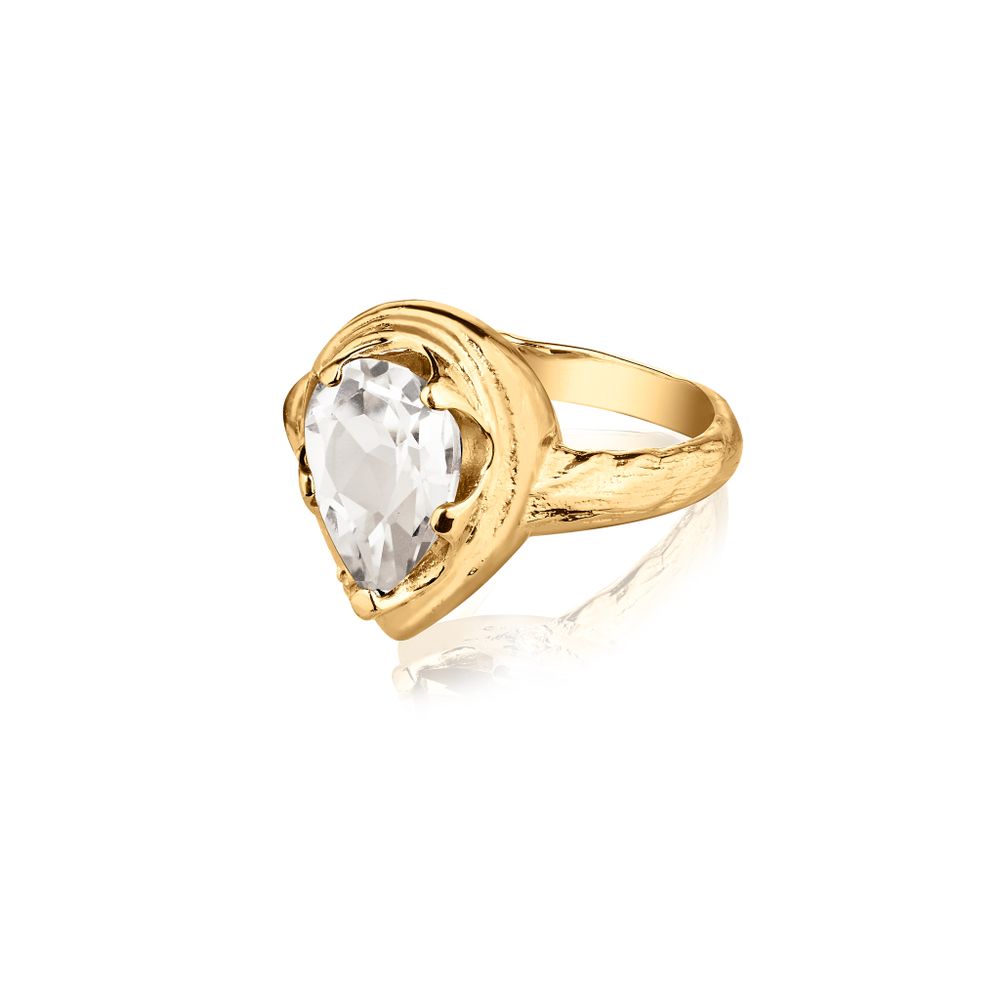 Кольцо Crystal Drop с горным хрусталем (желтое золото)