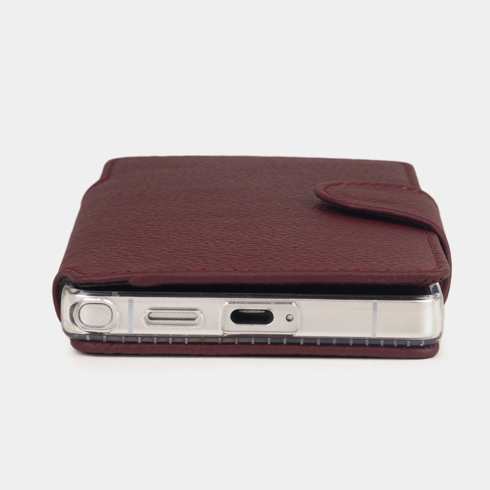 Чехол с картхолдером для Samsung Galaxy S25 Ultra из кожи теленка, бордового цвета