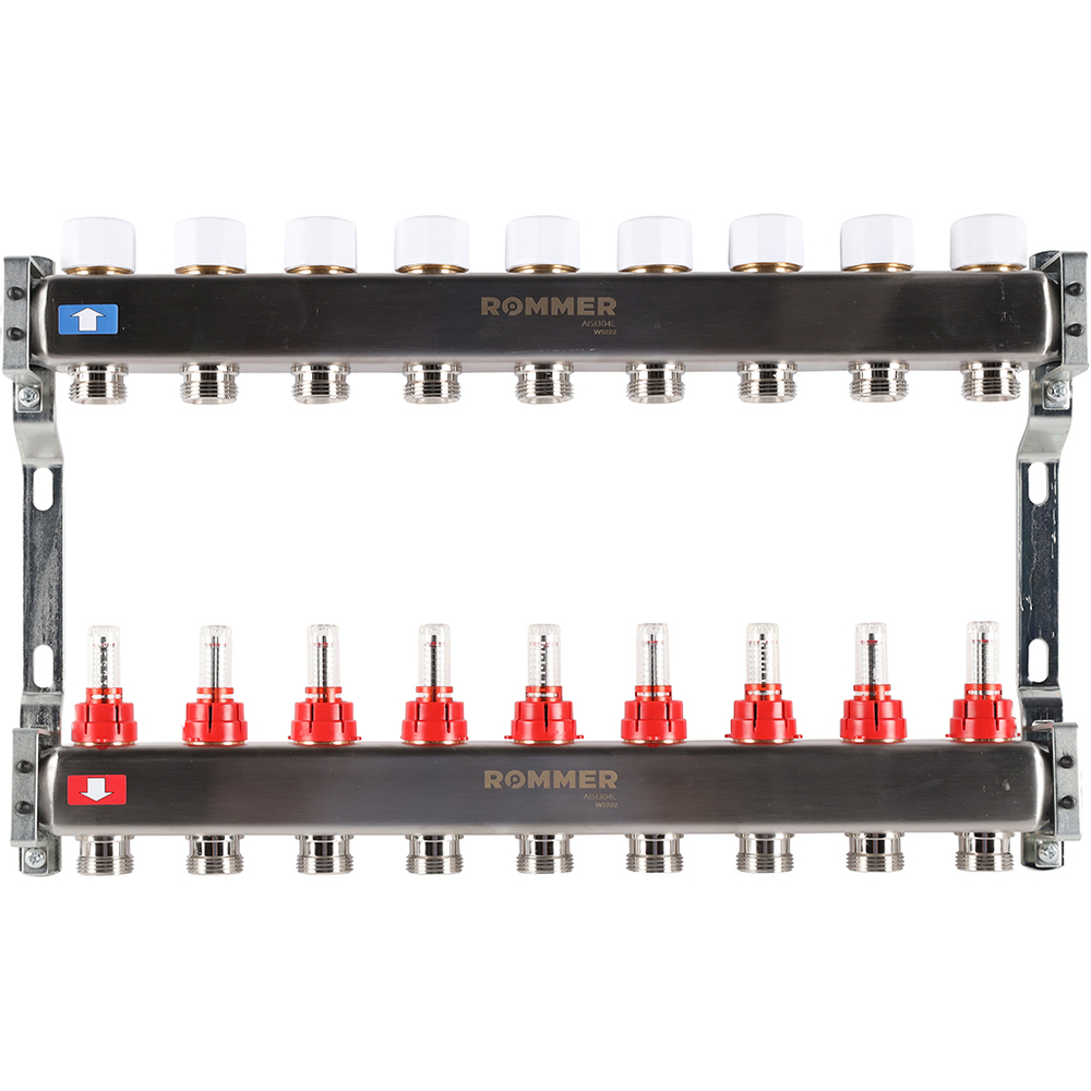 ROMMER RMS-1200-000009 ROMMER Коллектор из нержавеющей стали с расходомерами 9 вых.