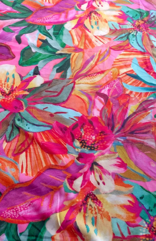 Шифон спандекс принт, цветы крупные розовый/ментол/беж Пикассо DGT  (#1060)