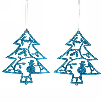 Подвески в блестках «Елочки новогодние» 12 см (набор 2шт), голубой