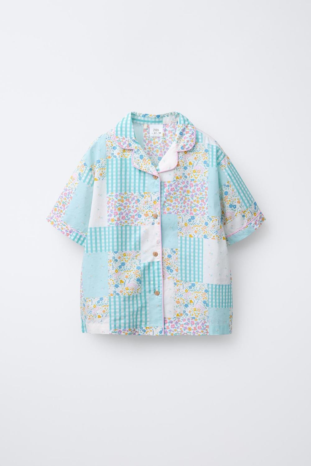 ZARA ПИЖАМА С РУБАШКОЙ И ШОРТАМИ-БЕРМУДАМИ В СТИЛЕ ПЭЧВОРК, ЭКРЮ