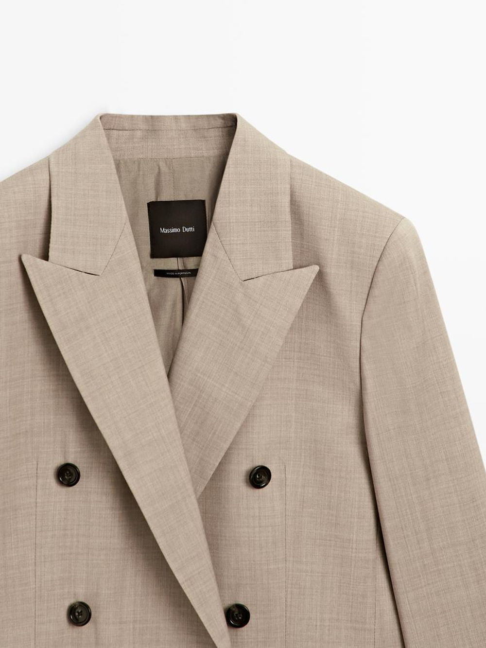 Massimo Dutti Двубортный пиджак из 100% шерсти, бежевый
