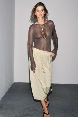 ZARA ЮБКА МИДИ НА ШНУРКЕ — ZW COLLECTION, СВЕТЛО-БЕЖЕВЫЙ