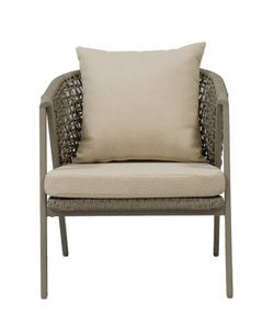 "Амстердам" кресло плетеное из роупа, каркас алюминий, роуп серый круглый, ткань бежевая