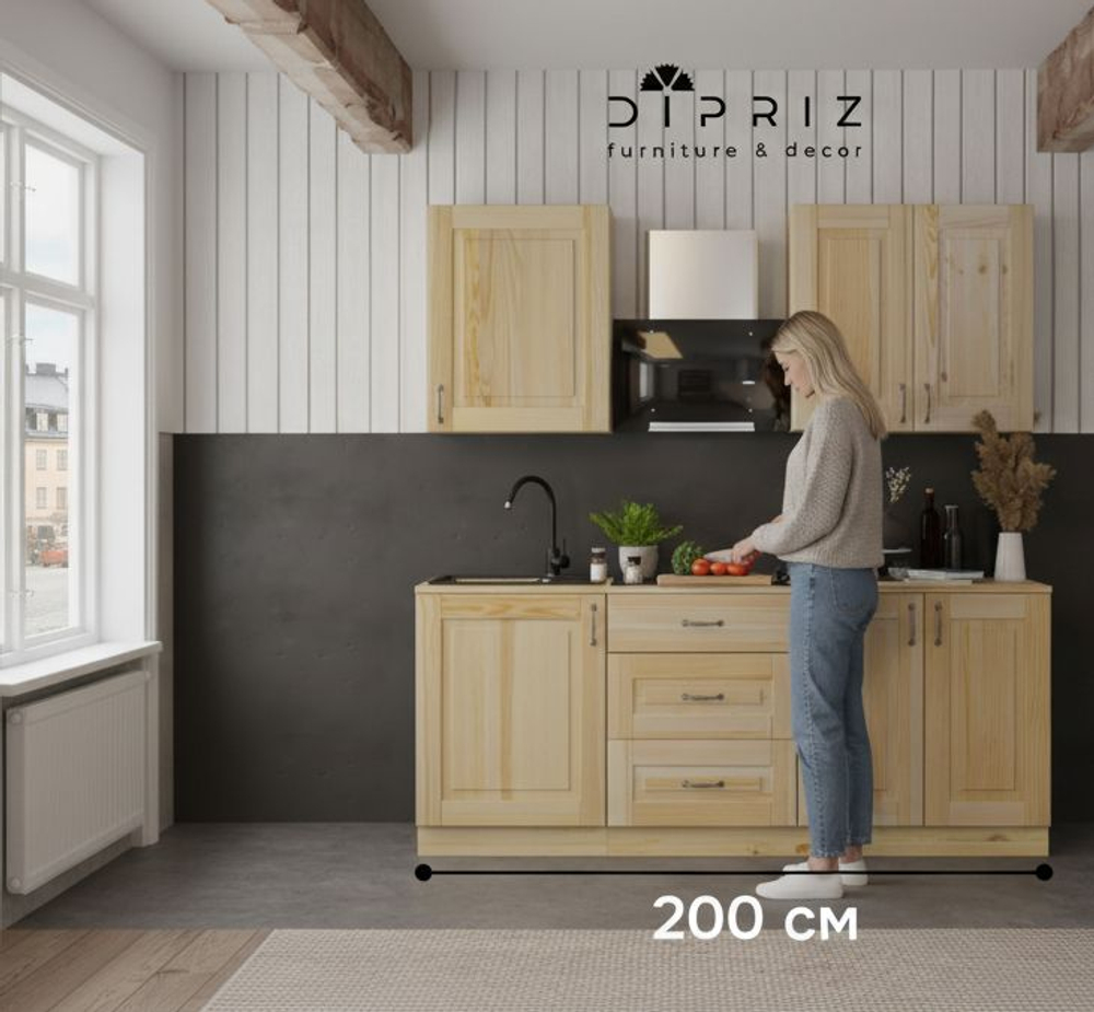 Кухонный модуль напольный, 60х60х85, Стокгольм Натур, с ящиками, со столешницей, из массива дерева, в лаке, Dipriz