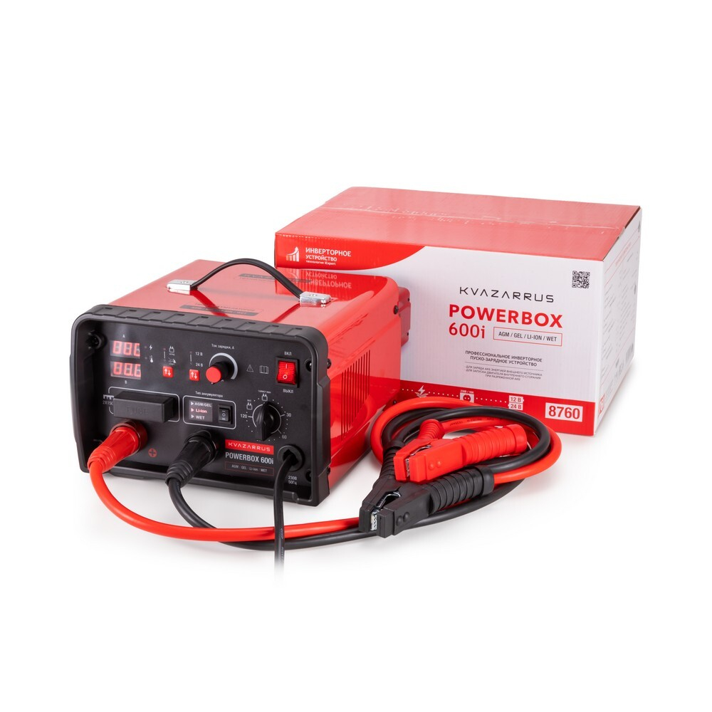 Инверторное пуско-зарядное устройство KVAZARRUS PowerBox 600i, таймер, цветная коробка