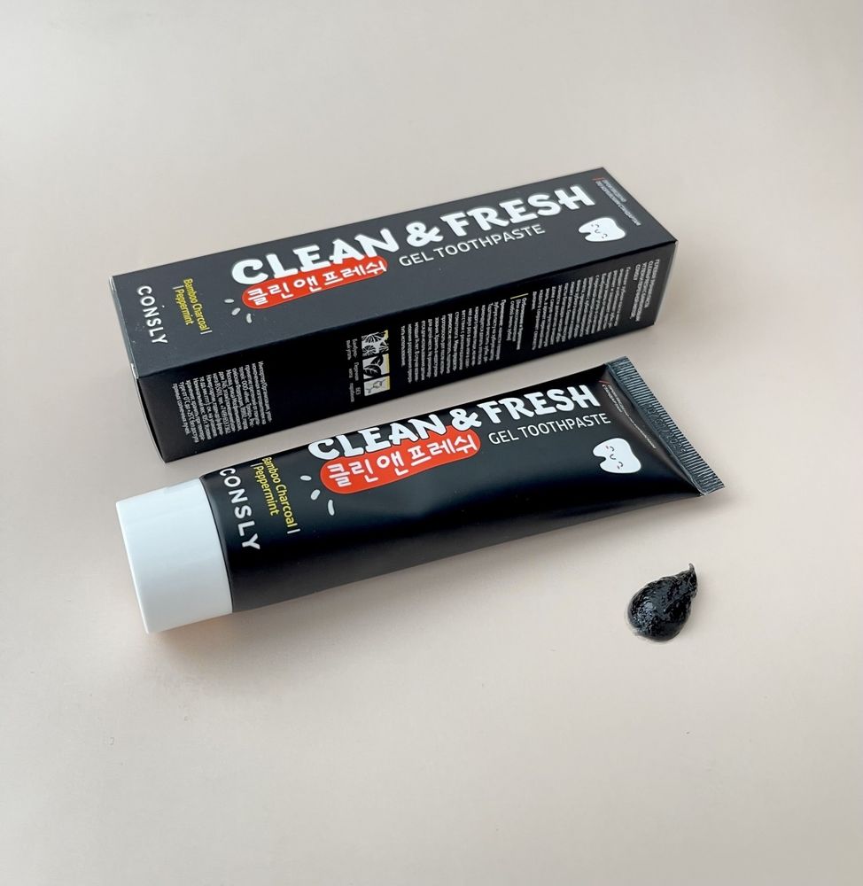 CONSLY Clean&amp;Fresh Bamboo Charcoal Гелевая зубная паста с бамбуковым углем и перечной мятой, 105г