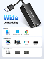 Конвертер USB 3.0 на LAN RJ-45,10/100/1000 Mbps UGREEN 20256