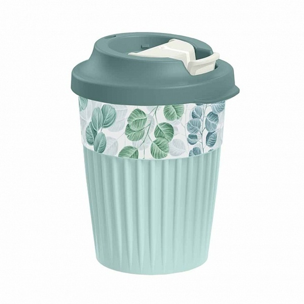 Стакан для горячих напитков 350мл с клапаном и декором «Madre Terra» светло-голубой