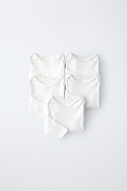 ZARA НАБОР ИЗ 5 БОДИ С ПРИНТОМ В ПОЛОСКУ И ЗВЕЗДЫ, РАЗНОЦВЕТНЫЙ