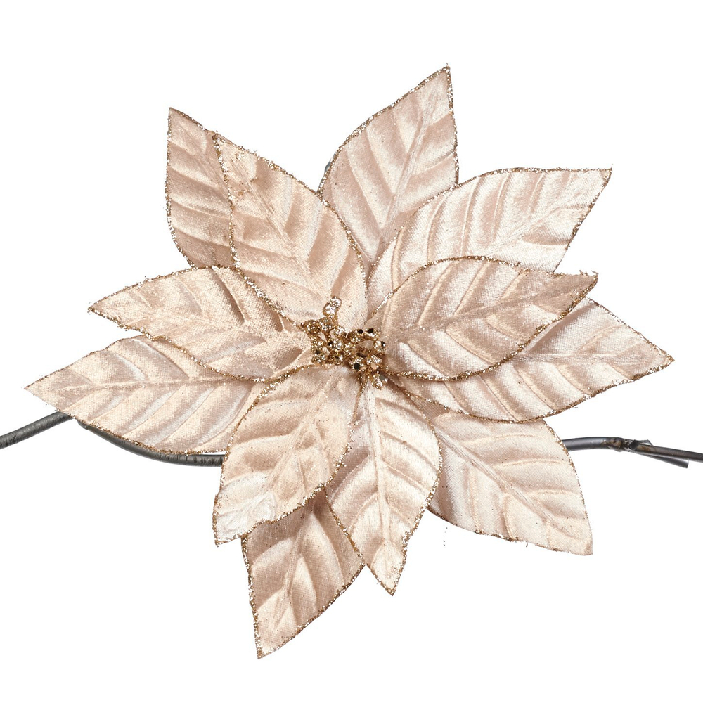 Пуансеттия на клипсе 2шт 28см Goodwill кремовая/шампань