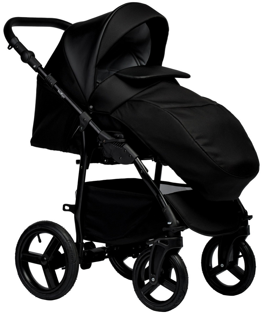 Детская коляска Indigo Impulse Eco 3 в 1 с автокреслом Avionaut Cosmo Grey Ie08 черная кожа/черный