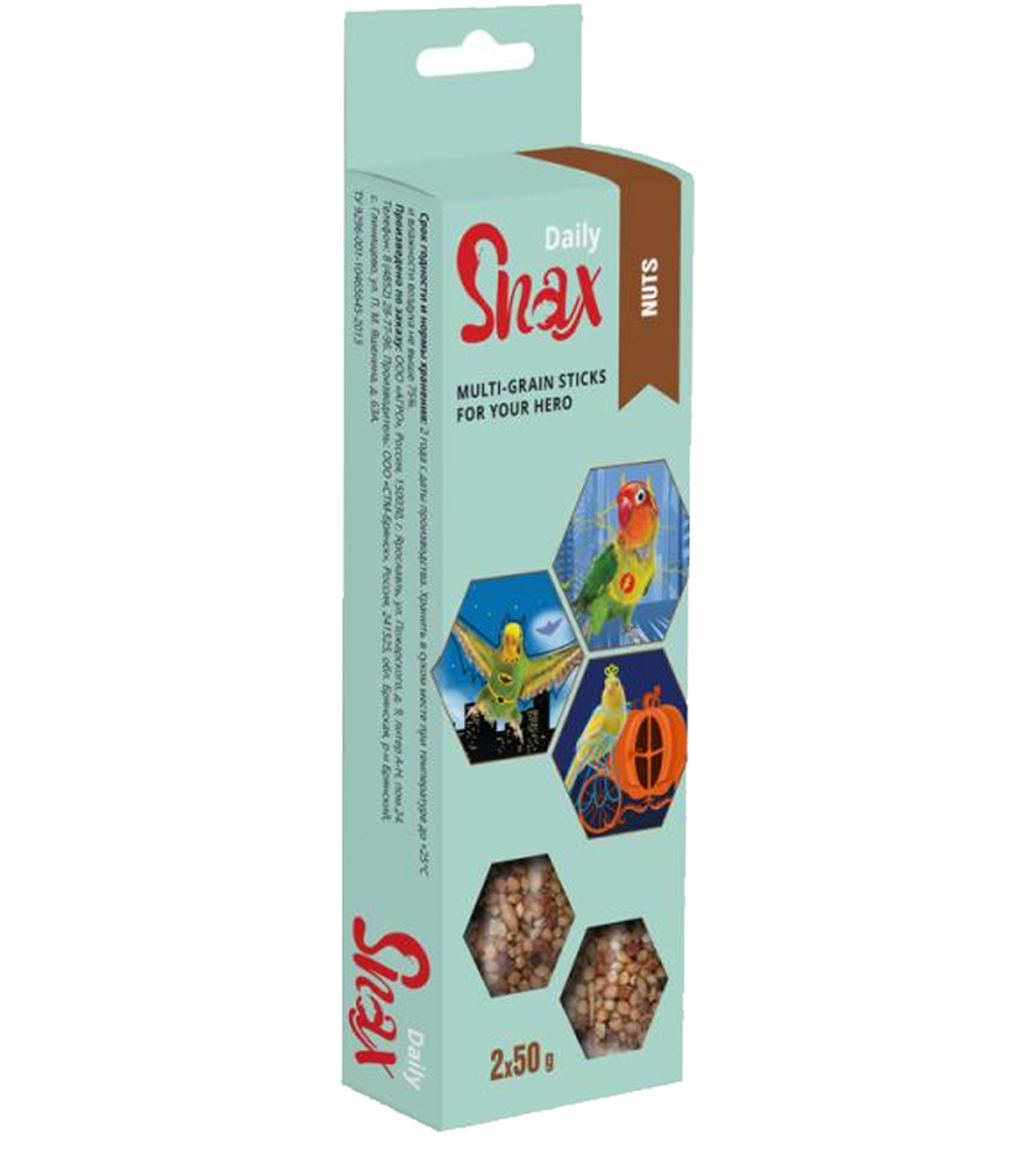 Зерновые палочки для птиц Snax Daily с Орехами 2шт. 100гр.