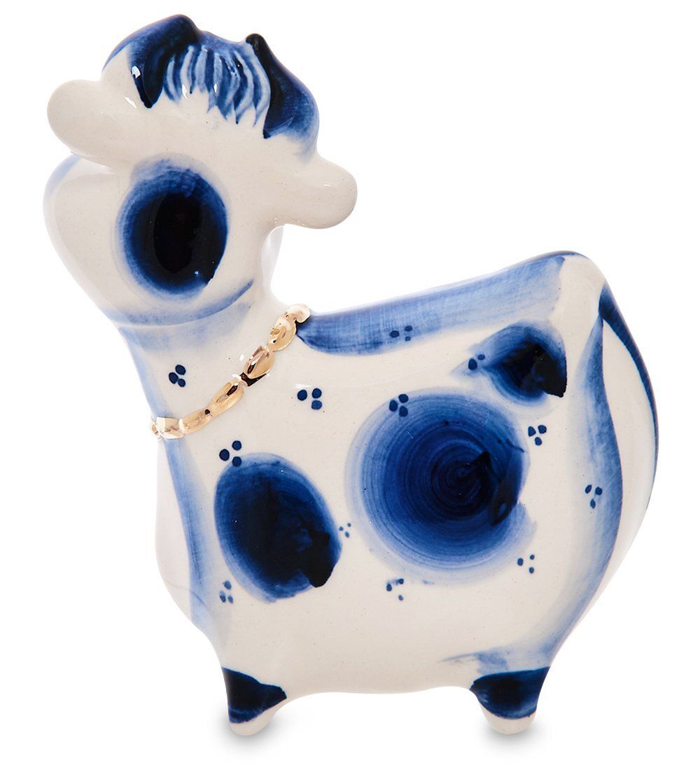 ГЛ- 656 Фигурка «Корова с колокольчиком» золото (Гжельский фарфор)