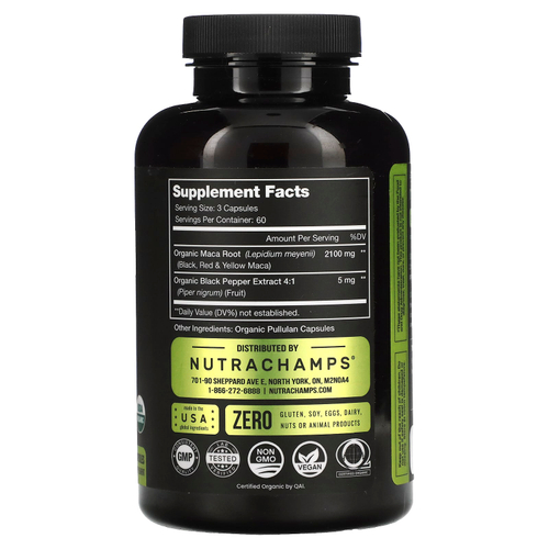 NutraChamps, мака, 180 органических капсул