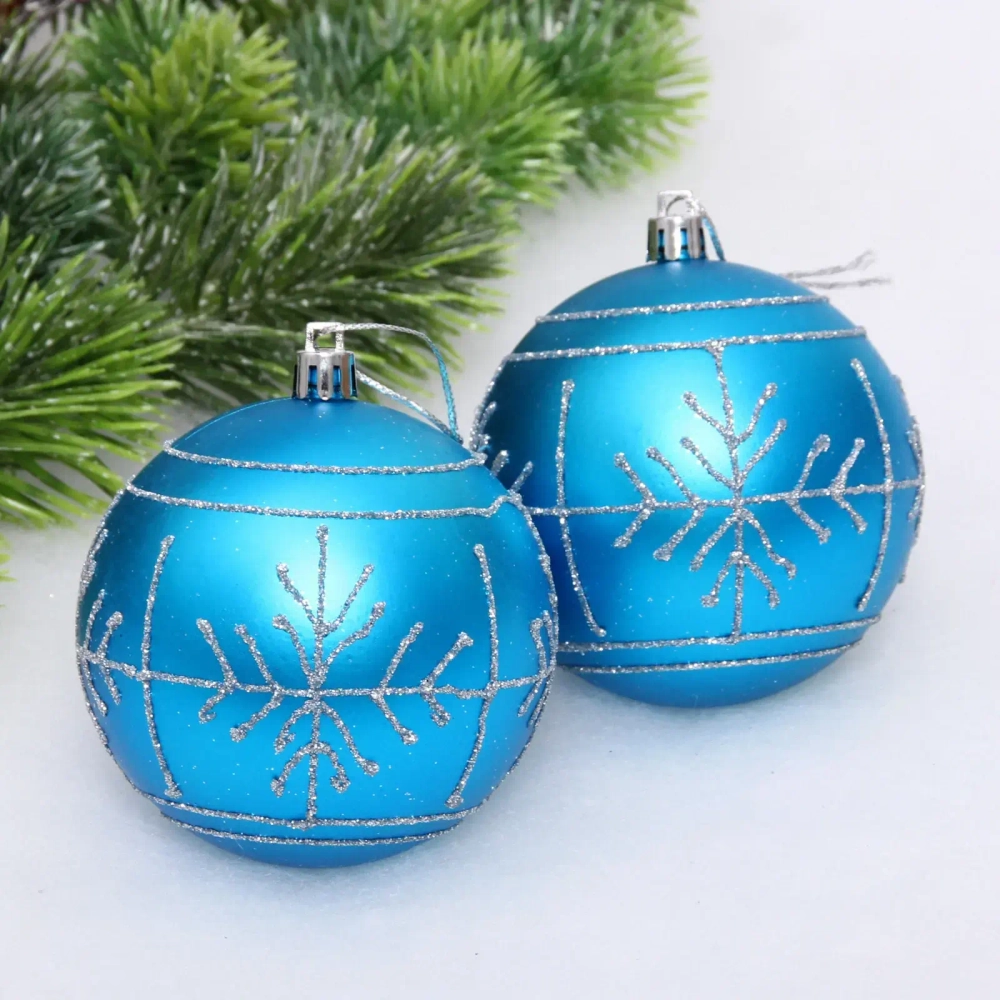 Новогодние шары «Сияние» 8 см (набор 2 шт), Голубой