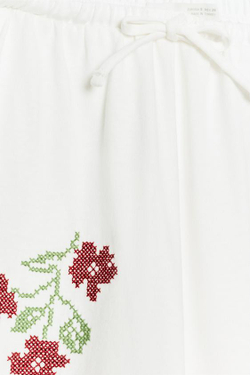 ZARA ДЛИННЫЕ БРЮКИ С ВЫШИВКОЙ, БЕЛЫЙ