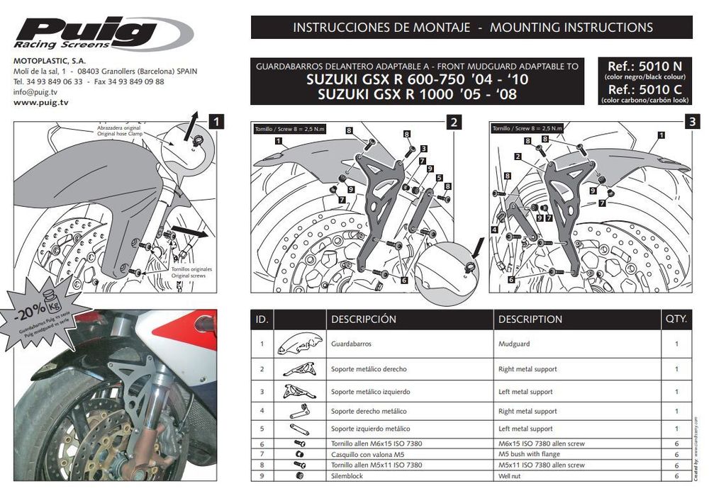 Puig 5010N переднее крыло GSX-R600/750 04-10, GSX-R1000 05-08