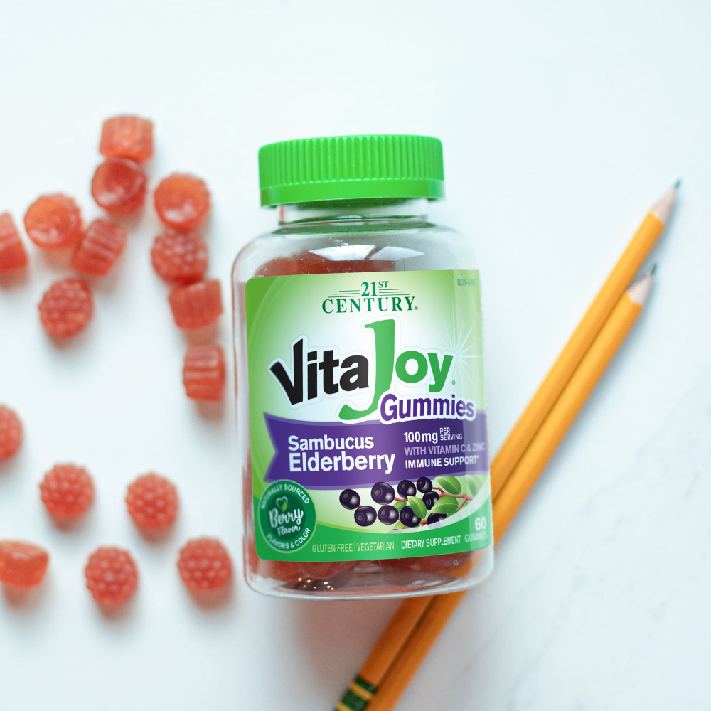 21st Century, VitaJoy® Sambucus, жевательные мармеладки с витамином C и цинком, со вкусом ягод, 60 жевательных таблеток