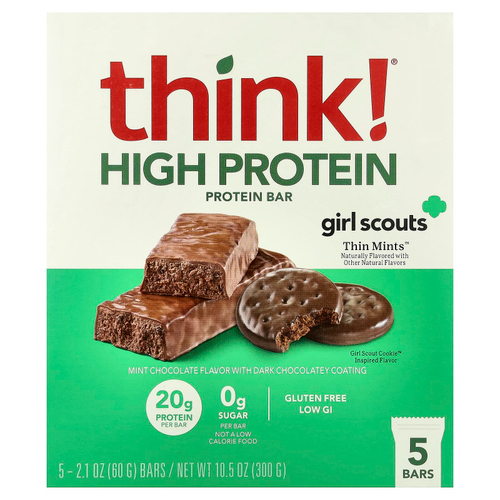 Think !, батончики с высоким содержанием протеина, Thin Mints™, 5 батончиков по 60 г (2,1 унции)