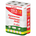 Полотенца бумажные 2-слойные, MegaPack (12 рулонов по 15 метров), LAIMA LUXE, 100% целлюлоза.