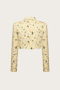 Укороченный жакет из желтого поплина с цветочным принтом