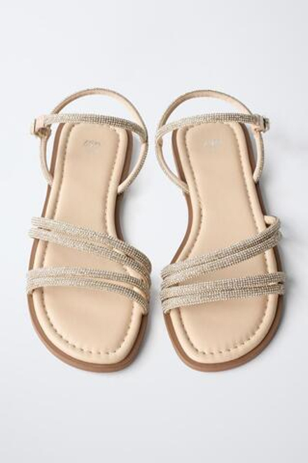 ZARA САНДАЛИИ СО СТРАЗАМИ, ЗОЛОТИСТЫЙ
