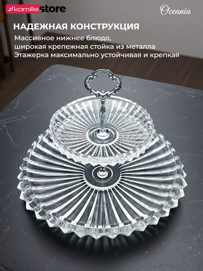 Блюдо-этажерка двухъярусное 33х25 см. из стекла Oceania