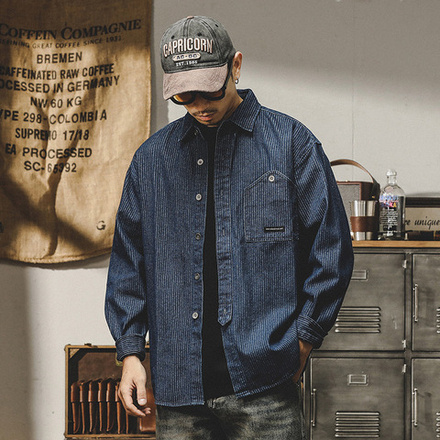 Jerenault 320g полосатая рубашка в полоску для мужчин с длинными рукавами весной и осенью толстая американская повседневная свободная древняя рубашка