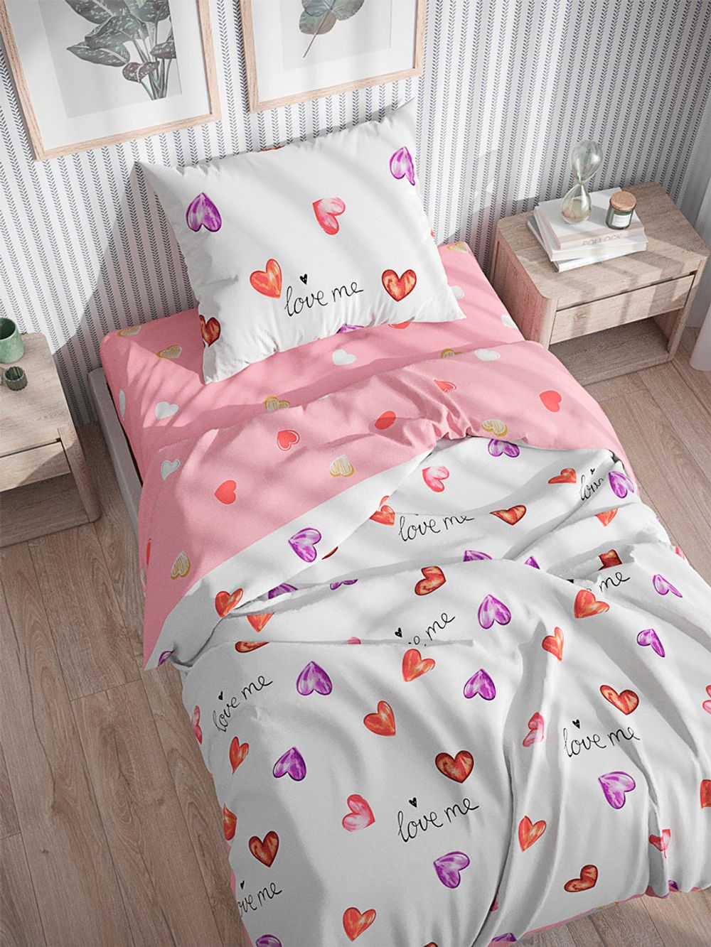 Простынь на резинке  поплин Сказка "Love too" 180x200 см