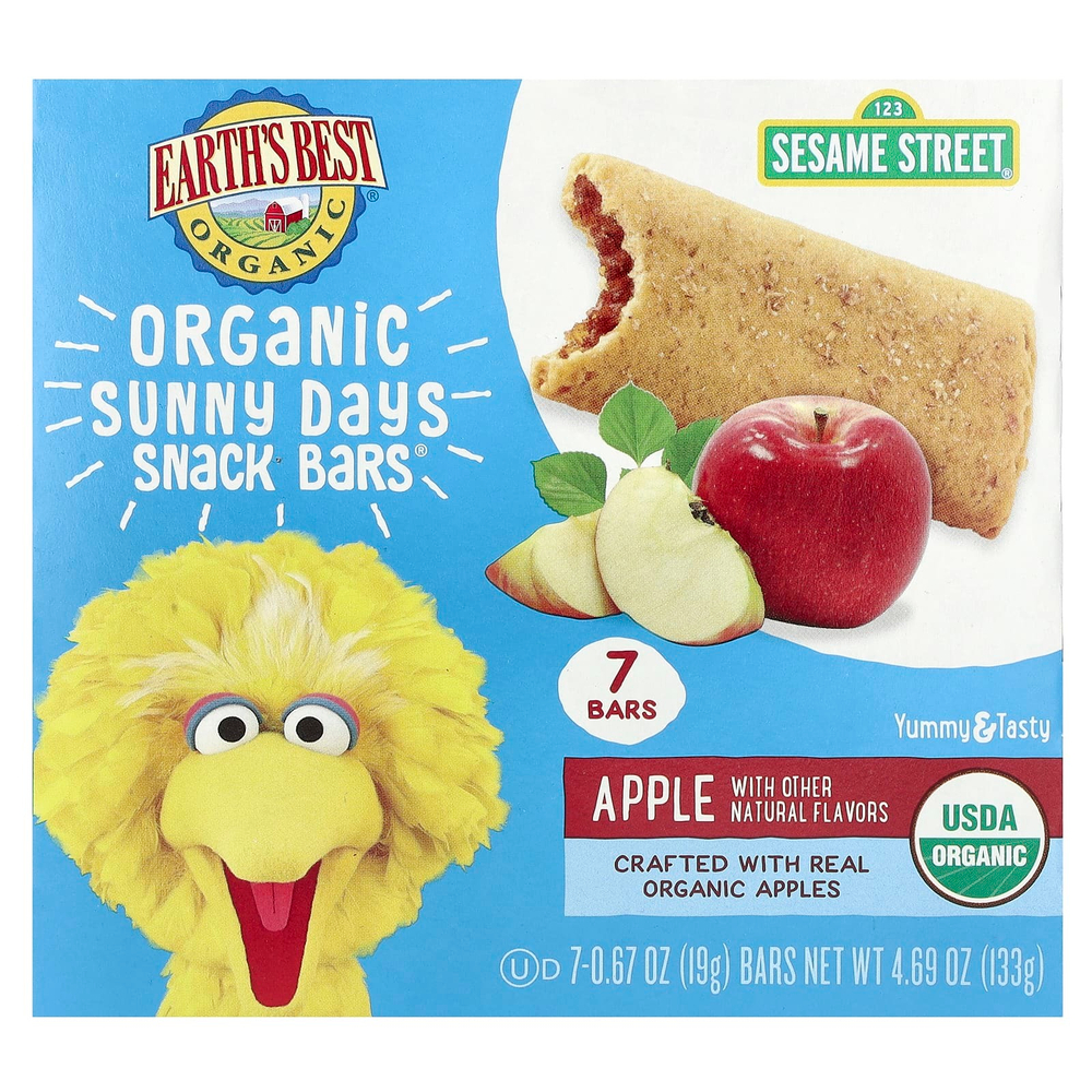 Earth's Best, Sunny Days Snack Bars, батончики для перекуса с яблоком, 7 батончиков по 19 г (0,67 унции)