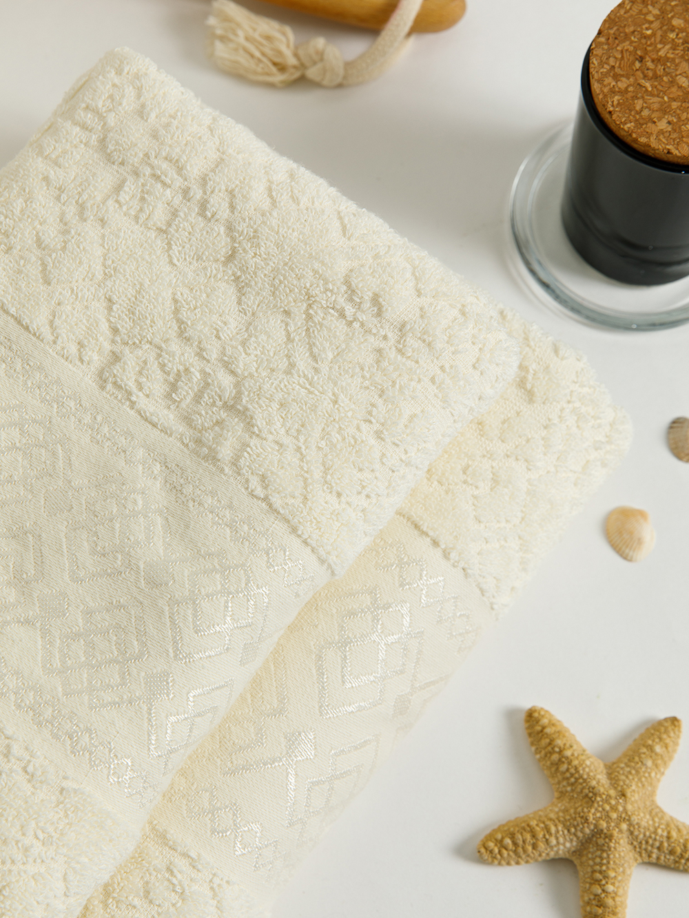 Полотенце махровое, г/к, жак., "Геометрия" 70х130, арт. BJ9 70-130, цвет: 302-Кремовый,